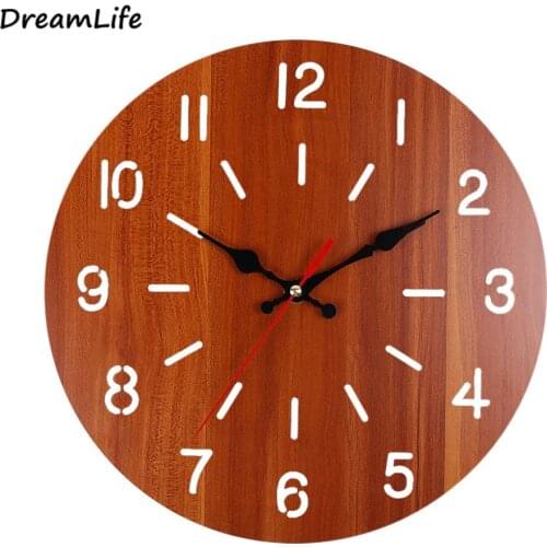 12inch Retro Round Wooden Clock Home Living Room Decorative Wall Clock Bar Decorative Clock Classic