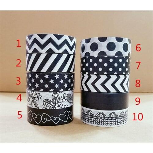 1 Pcs 15 mm*10m Tape Black White set Dot,Flower,Star Print Scrapbooking DIY Sticker Decorative Masking Japanese Washi Tape Paper