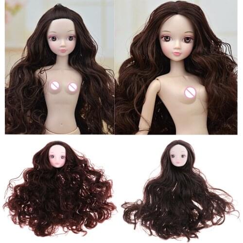 2pcs Fashion 1/6 Girl BJD Doll Head Sculpt Ball-Jointed Doll with Curly Hair DIY Making Parts Accessory