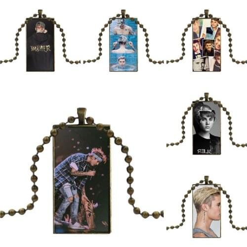 2019 Justin Bieber For Women Gift Glass Cabochon Pendant Necklace Rectangle Fashion Necklace