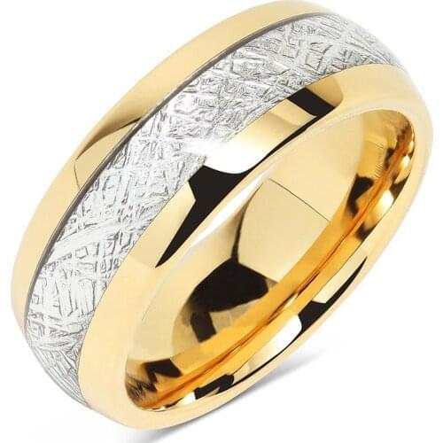 8MM Classic Inlay Meteorites Pattern Wedding Band Ring for Men Accessories Jewelry Gift Fashion Stainless Steel Rings