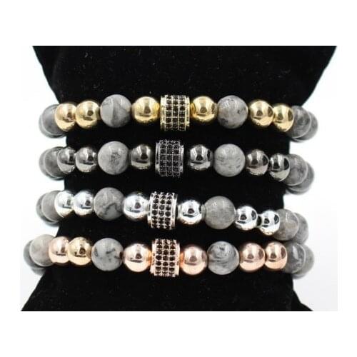 8mm hrh2 gold silver Copper cz zircon cubic zirconia elastic adjusted stone marble Buddha Yoga men women Bracelet Bangles