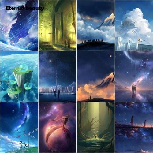 5D Diy Diamond Painting Japanese Style Landscape Animation Diamond Mosaic Full Round Square Drill Diamond Embroidery Needlework