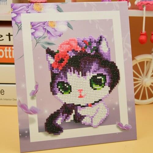 Diamond Painting Cross Stitch With Frame Cartoon Cat Toys DIY 5D Diamond Picture Frame Kids Handmade Drill Rhinestone Tools