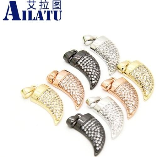 Ailatu Free Shipping 10 Pieces Micro Pave Cubic Zirconia Wolf Fang Pendant Brass Beads for DIY Necklace Jewelry