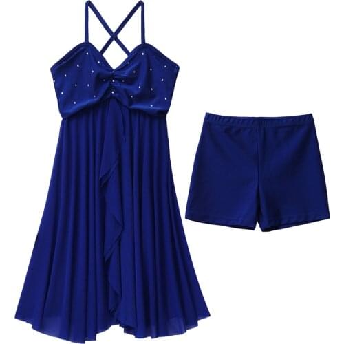 Sparkly Rhinestones Girls Ballet Dress Kids Sleeveless Criss-cross Back Sequins Lyrical Dance Costume Contemporary Dancewear