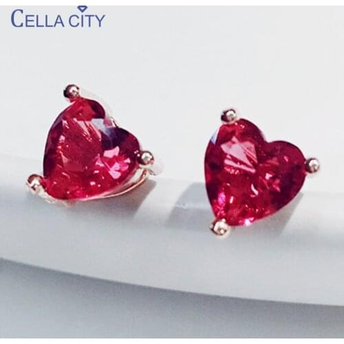 Cellacity Calssic Women 925 Sterling Silver Stud Earrings For Women With Heart Shaped Ruby Gemstone Christmas Gift Wholesale