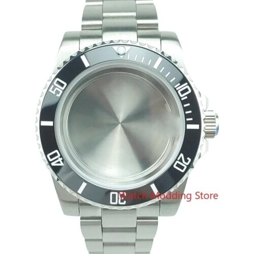 100M WR 330ft 40mm Black White Printing Diver Watch Case With Stainless Steel Bracelet Mods Fit ETA28 Miyota82 Mov't Sub Style