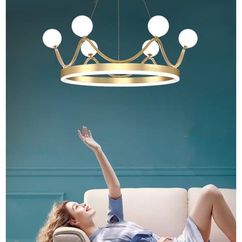 Baby Kids Girl Bedroom Decor Crown Chandelier Modern Hanging Light For Living Room Decoration Indoor Lighting Nordic Style Lamp