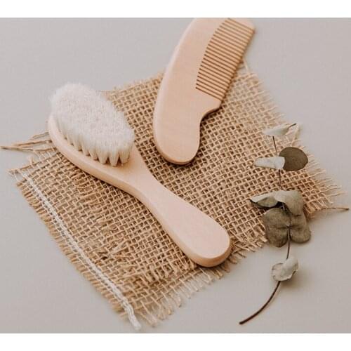 Baby Comb Girl Bathing Baby Care Hair Brush Pure Natural Wool Wood Comb Newborn Infant Head Massager Custom Name
