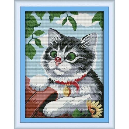 Joy Sunday Lovely Cat Chinese Cross Stitch Kits Ecological Cotton Clear Stamped Printed 14 11CT DIY Wedding Decoration For Home