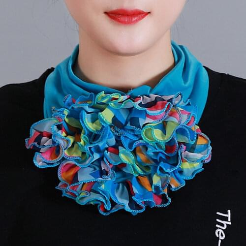 Korean Floral Chiffon Neck Guard False Collar Hedging Scarf Summer Women Ice Silk Protect Cervical Elastic Bib Headneck P51