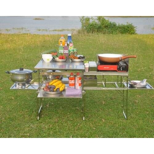 Outdoor W550 Mobile Kitchen Folding Stainless Steel Picnic Camping Stove Cooker Table for Self-driving Equipment + Windshield