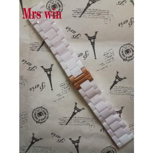 Mrs win Watchbands White Rubber silicone wrap Rose-gold Stainless Steel Watch Strap Bracelet for 5919 Watches Hot sell