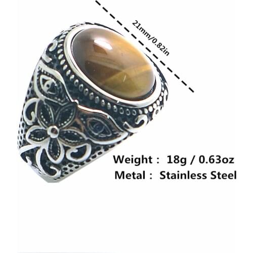 Mens Boys 316L Stainless Steel Cool Punk Gothic Stone Flower Vintage Ring