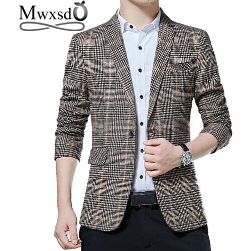 Mwxsd autumn casual men plaid striped Blazer Suit jacket Mens single button blazer jacket Slim fit blazer masculino hombre