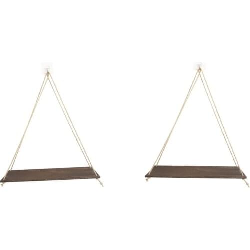 Set Of 2 Wooden Wall Mounted Shelves Hanging Rack Bathroom Decor L-Dark