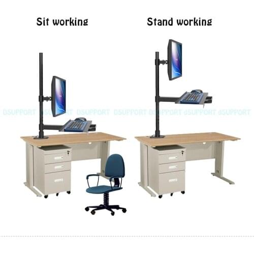 Full Motion Wall Mount Ergonomic Sit-Stand Workstation PC Stand Swivel Monitor Holder +Keyboad Holder W812 column height 100cm