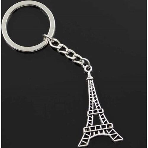 New Fashion Men 30mm Keychain DIY Metal Holder Chain Vintage Eiffel Tower Paris 44x24mm Silver Color Pendant Gift