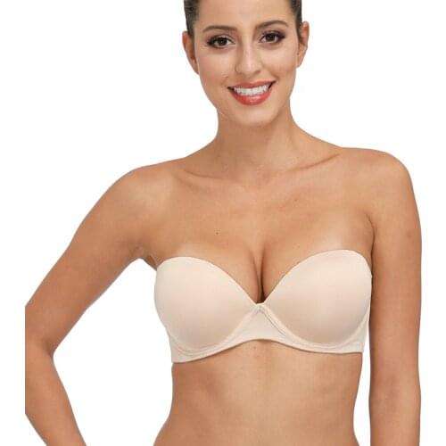 New Women Strapless Bras Sexy Lingerie Transparent Straps Adjusted Backless Padded Push Up Bra Wedding Plus Size Underwire