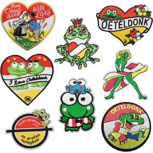 Oeteldonk Embleem Full Embroidered Frog Carnival for Netherland Iron on Patches for Clothing Stripe Embroidered Patch Applique G