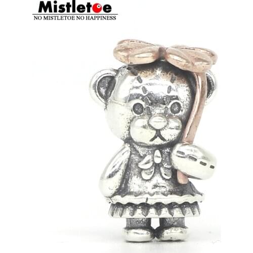 Mistletoe 925 Sterling Silver Lucky Clover Suit Girl Bear Charm Bead Fit European Bracelet Jewelry