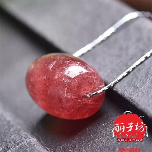 Natural Red Ice Strawberry Quartz Crystal Barrel Shape Necklace Pendant Bead