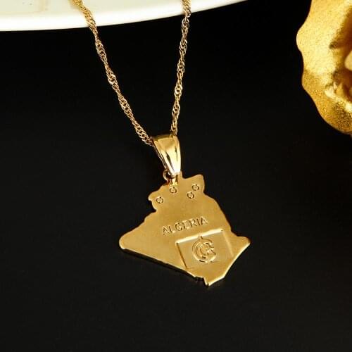 Algeria Map Pendant Necklace 24K Gold Color Algerians Women Girl Jewelry