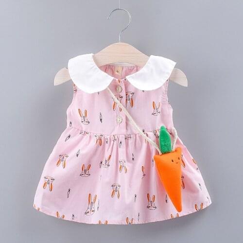 New Summer 2019 Girls Dresses Girls Sleeveless Carrot Print Cute Cotton Casual Princess Children Clothes Baby Girl Dress