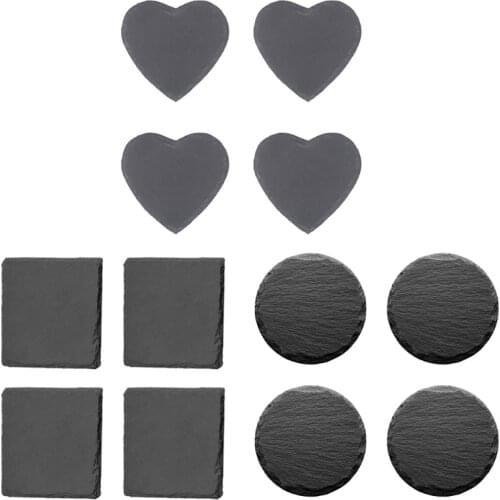 4 Pieces Rustic Round/Heart/Square Slate Stone Coasters 4 Inch Handmade Coasters for Bar and Home