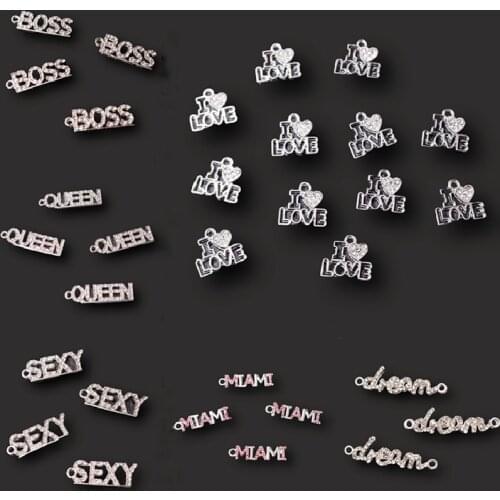 Popular Rhinestone Word Tags Pendant, Boss Charms, Queen Charms, Miami Charms, Sexy Charms, Love You Charms, Dream Charms, A2281