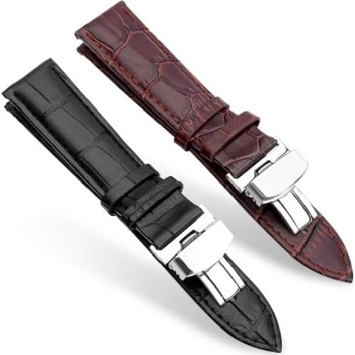 New High Quality Genuine Leather Watchband With Butterfly Buckle Watches Bands 18mm 20mm 22mm watch strap stainless steel clasp