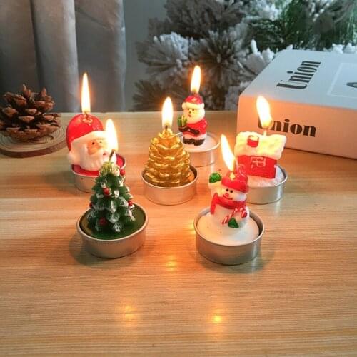 Christmas Craft Gift Candles Santa Cartoon Painted Candle Christmas Gifts Props New Year Decor Christmas Party Decoration 6 Pcs
