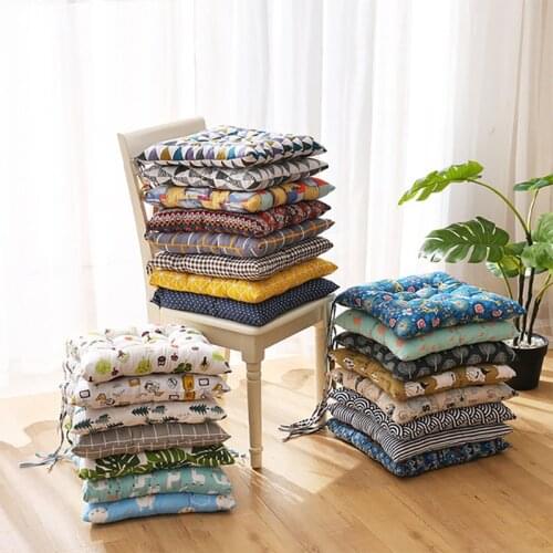 Thick Printed Chair Cushion With Bandage Linen Office Seat Cushion Square Non-slip Tatami Stool Arm Chair Pads Home Decor