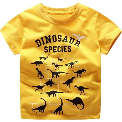 Jumping Meters Boys Top Yellow Dino Printed Shirt Baby Tees Summer Clothes 18 Cartoon Kids Tshirts For Boys Clothing Children