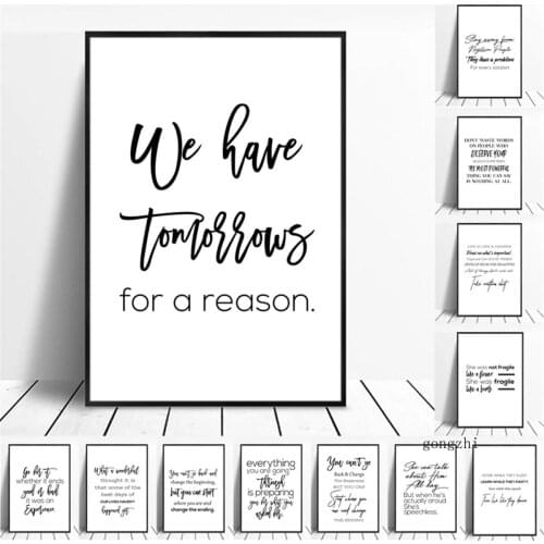 Inspirational Words Black White Poster Canvas Print Painting Modern Minimalist Wall Art Pictures for Living Room Home Decoration