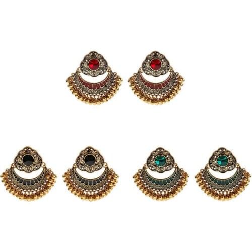 Vintage Gold Filigree Jhumka Metal Beaded Tassel Earrings for Women Fashion Indian Ethnic Bollywood Earrings Jewelry Wholesale