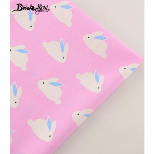 Booksew High Quality Pink Color Cotton Twill Fabric Rabbit Design Home Textile Sewing Cloth Tela For Bed Baby Doll Crafts
