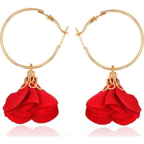 YGLCJ New Korean Temperament Three-dimensional Flower Tassel Ladies Earrings Retro Fabric Lace Petals Super Fairy Girl Earrings