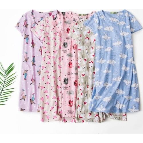 100% Cotton Women Nightdress Home Dress Plus Size Loose Short Sleeve Sleepshirt Pyjamas Sexy Summer Night Wear Womens Nightgowns