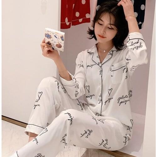 Women Summer Satin Pajamas Set Lounge Sleepwear Letter Imitation Silk Pijamas Ladies 2PCS Pyjamas Homewear Nighties for Women