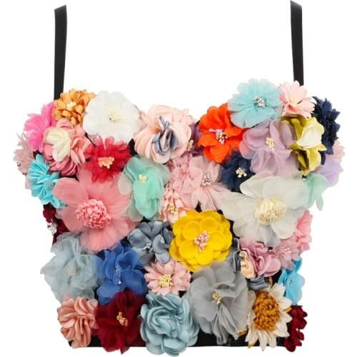 Plus Size Sexy 3d Flowers Crop Top Fashion Sling Corset Top Festival Outfit Rave Club for Women Party Elegant Sweet Bra