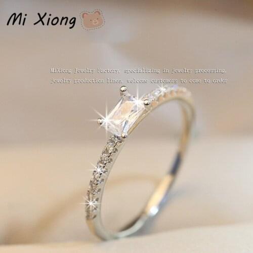 Mi Xiong S925 Sterling Silver Rings for Women Classic Design Square Diamond Exquisite Light Luxury Sparkling Charm Brand Jewelry