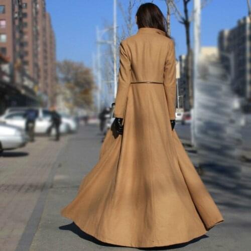 Abrigos Mujer Autumn Winter European Woolen Coat O Neck Slim XLong Trench Coat For Women Overcoat Casaco Feminino Plus Size