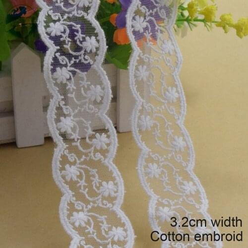 10yards 3.2cm white cotton embroided lace ribbon guipure trim DIY wedding Accessories dolls african lace fabric applique#3887