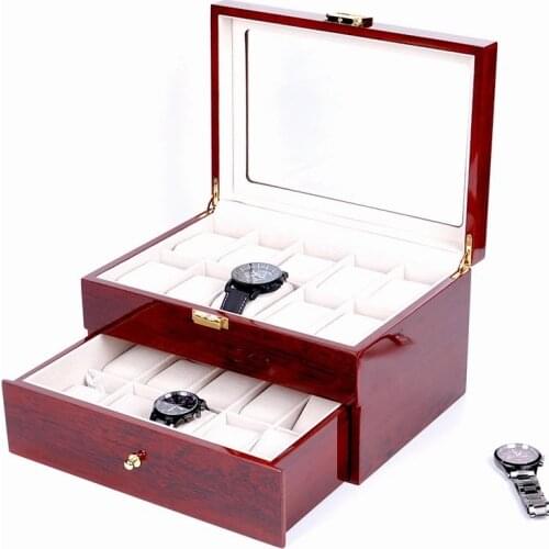20 Slots Watch Display Boxes Case Red MDF Wood Watch Organizer New Two Layers Watch Storage Gift Box Holder