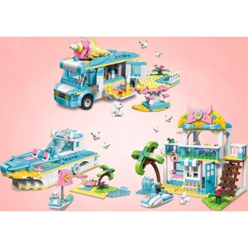 316pcs Enlightenment Building Blocks 4804 Creative 3 Change Holiday Travel Girl Assembled Ship Ice Cream Car Toy Gifts