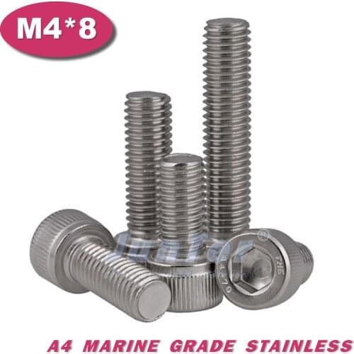 500pcs/lot DIN912 M4*8 Stainless Steel A4 Marine Grade Hex Socket Head Cap Screw