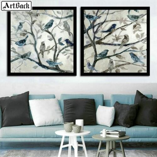 5d diamond painting bird sparrow full square drill new 8 style animal landscape diamond embroidery home decoration 2pcs set