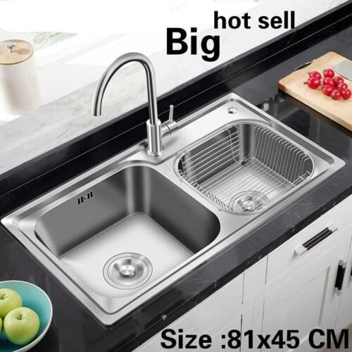 Free shipping Apartment kitchen double groove sink 304 stainless steel big standard hot sell 81x45 CM